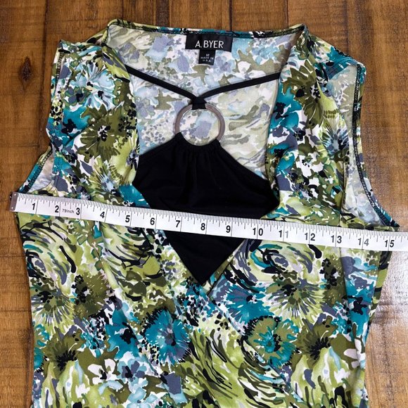 Y2K Vintage A. BYER Floral Sleeveless Blouse with Keyhole Ring Detail - Medium - Picture 11 of 12